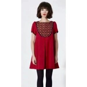 DEAR CREATURES Red Diana Dress Retro 60's A-Line Shift Geometric Diamond X-Small